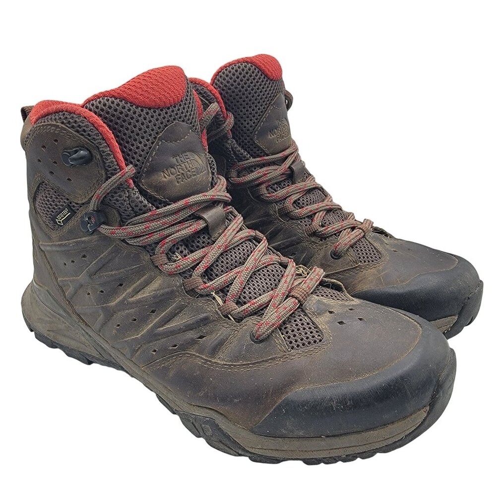 The North Face Hedgehog Mens 8.5 Hike II Mid Gore Tex Bone Brown Rage Red